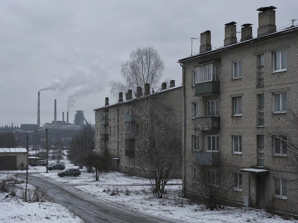 Nõukogudeaegsed korterelamud Ida-Virumaal talvel, hall taevas